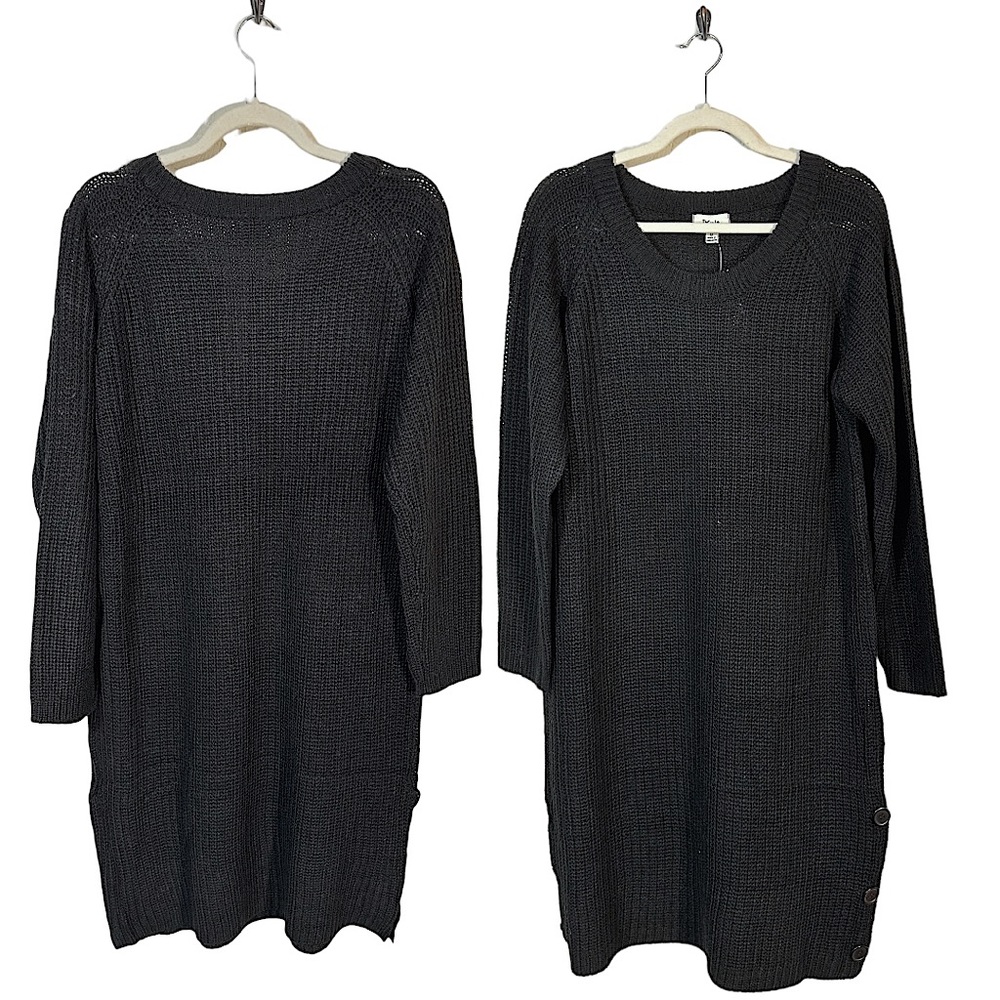 iknit sweater dress black 1X button sides classic minimalist office warm dressy